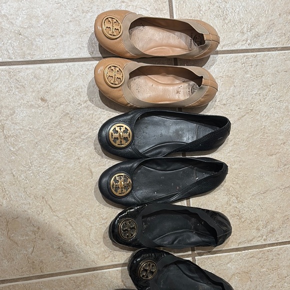 Tory Burch Black and Tan Flats and one wedge project shoes
